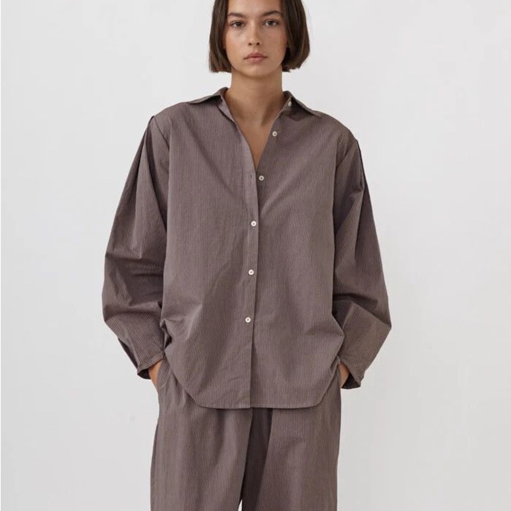 Deiji Studios The Tuck Shirt in Cognac Stripe